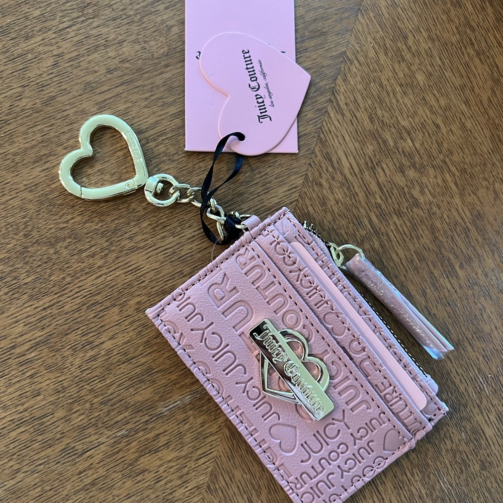JUICY COUTURE Glam Card Case Blush Pink Rose NWT! Wallet Keychain LQQK!